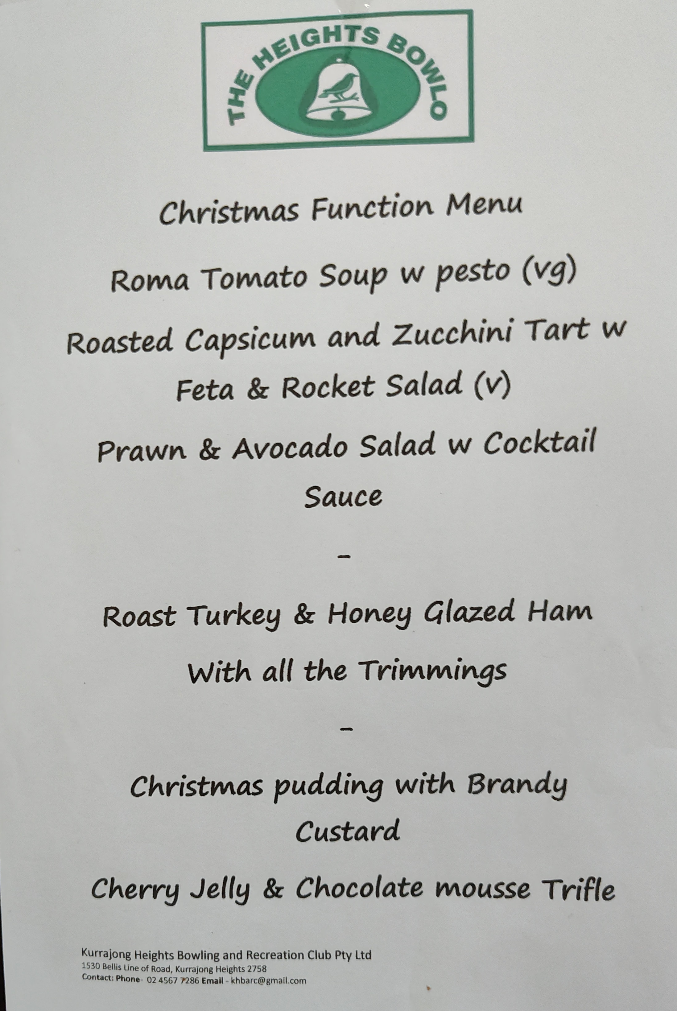 Christmas Party 2025 Menu